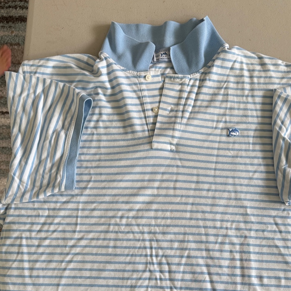 Southern Tide Blue and White Striped Polo Shirt